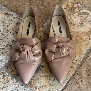 Zara Beige Pointed Flats with Bow Detail